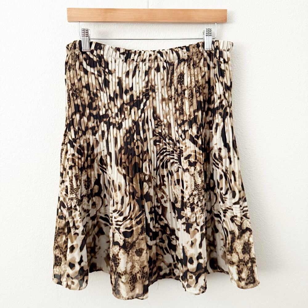 HAYLEY MATTHEWS | Multi-Color Print Animal Skirt Pleated Brown Black | Large